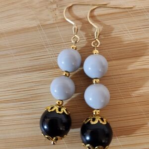 Hand Crafted Gray Black and Gold Beaded Earrings